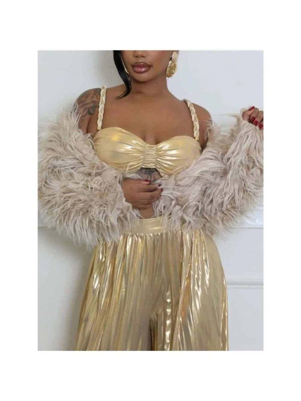 Faux Fur Open Front Cropped Outerwear